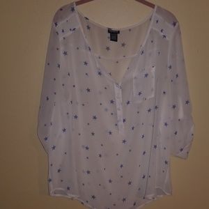 TORRID SHEER WHITE AND BLUE STAR BLOUSE